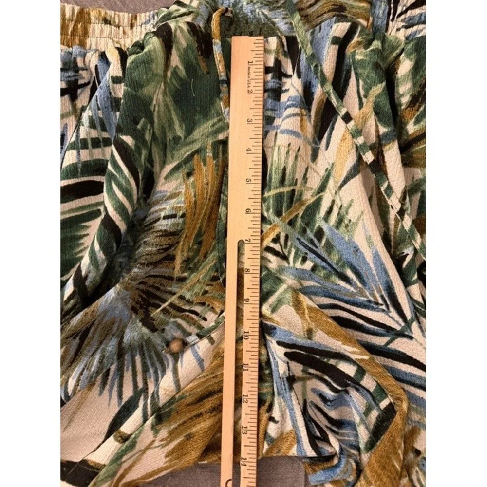 SOHO‎ Apparel Ltd Tropical Palm Print Wide Leg Crop Pants Green Blue 1X 78108156